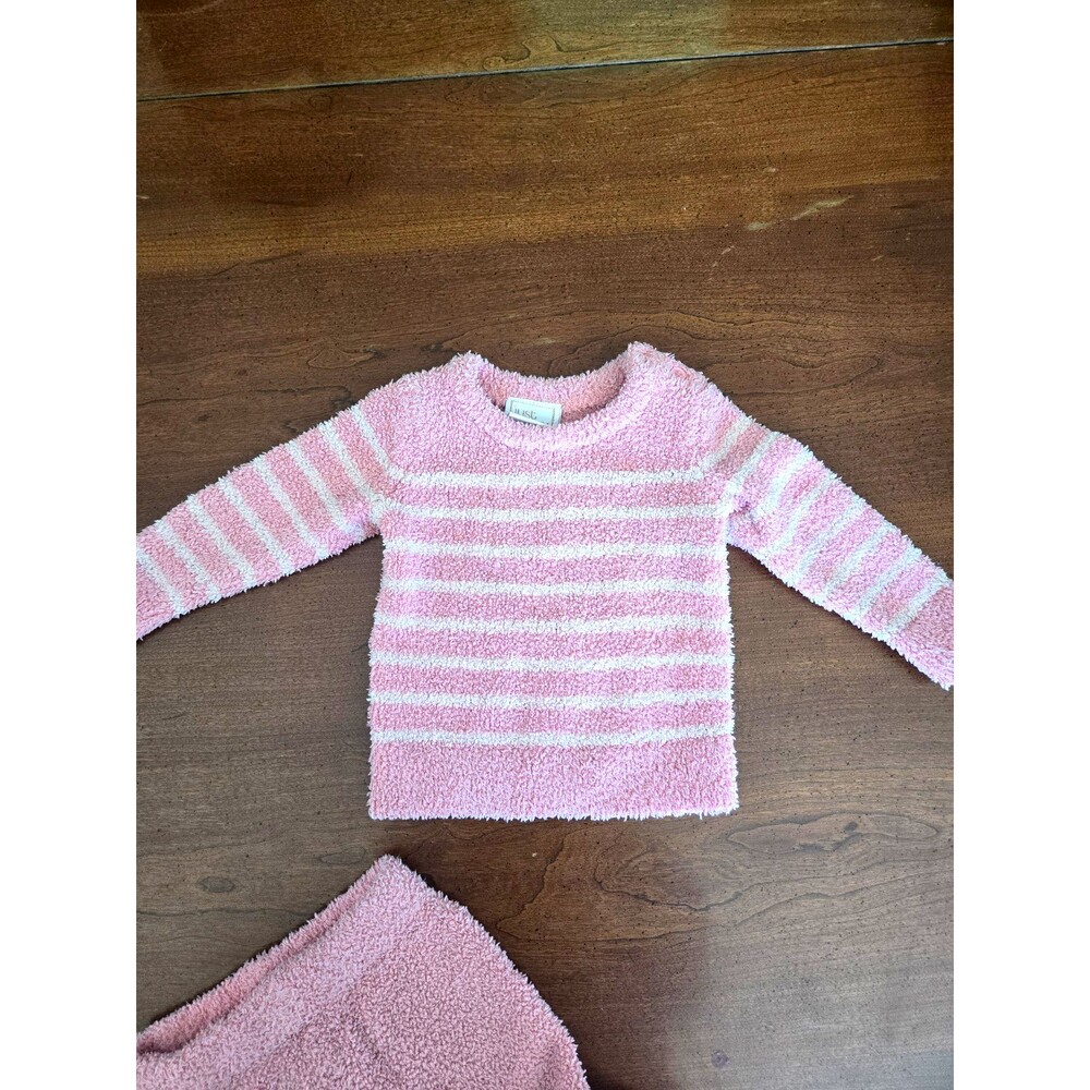 Just LIZZY 3/6M Girls 2pc Pink/White Striped Fleece Sweater Pants Set